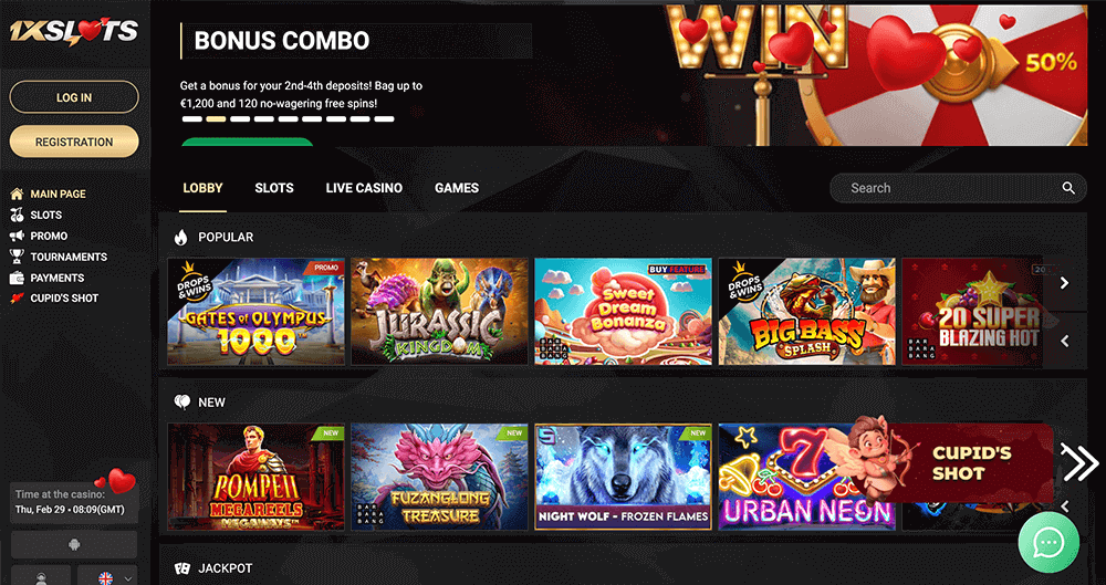 How the 1xSlots homepage looks like Appearance of 1xSlots website